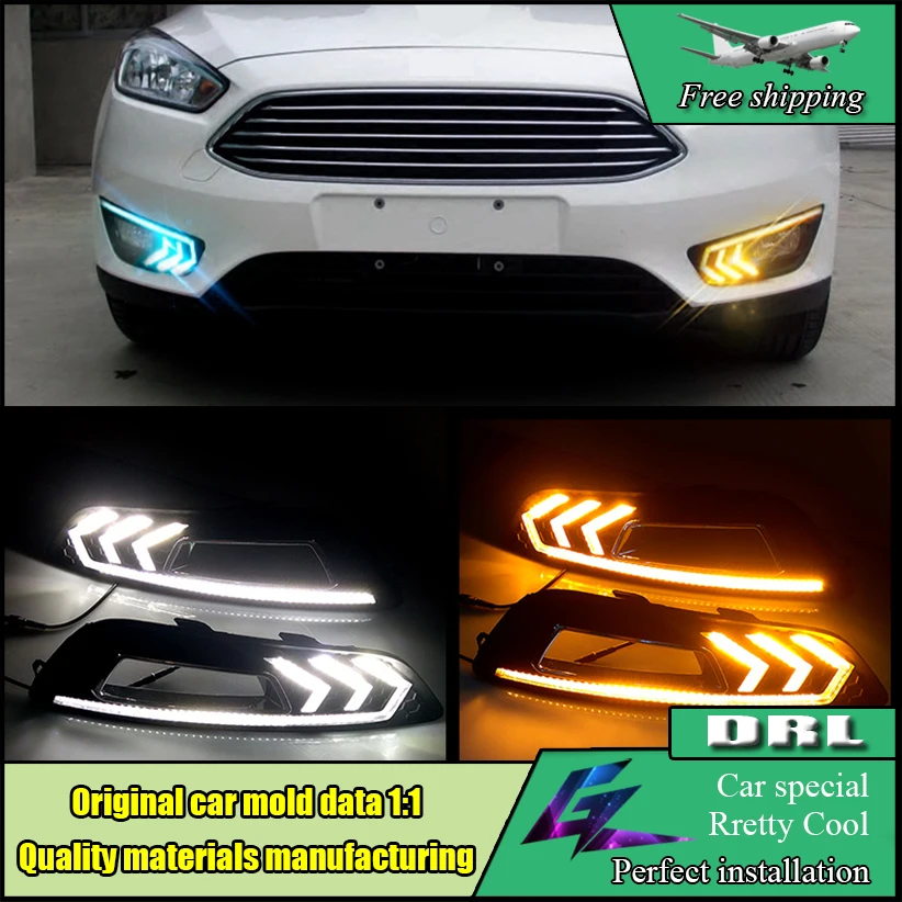 

Car Styling DRL Lamp LED Daytime Running Light With Yellow Turn Signal Function ABS Cover For Ford Focus 2015 2016 LED Daylights