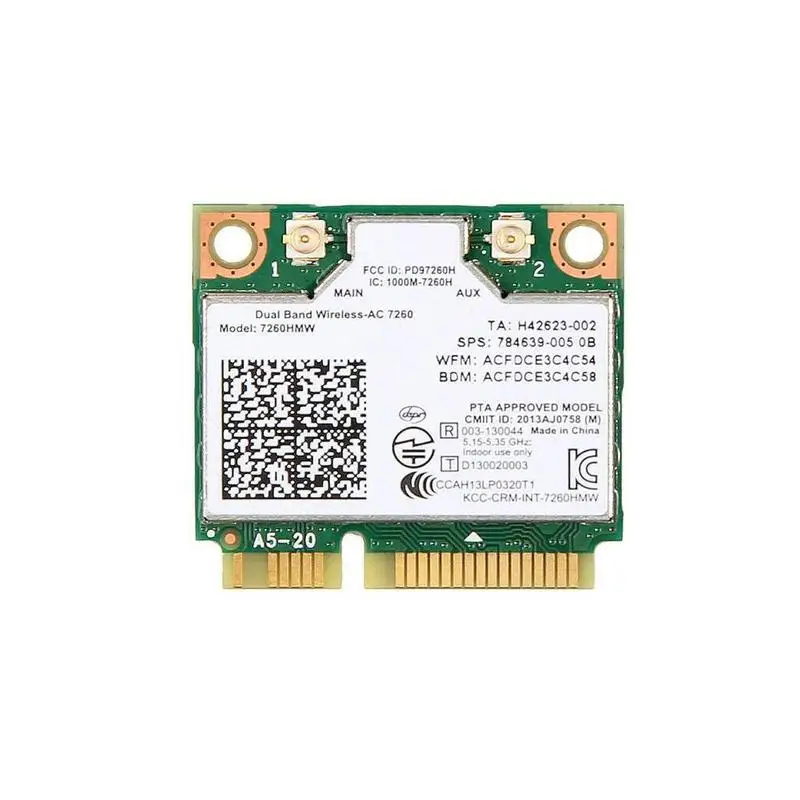 

Dual Band wireless Network card For Intel Dual Band Wireless-AN 7260 7260HMW 2.4G & 5G Half Mini PCI-E Card