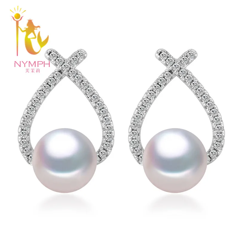 

[NYMPH]Pearl Earrings pearl jewelry natural freshwater pearl stud earrings fine jewelry for women for party 1101