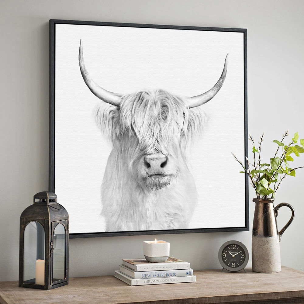 Decoration Highland Cow Cattle Wall Art Canvas Poster and Print Animal