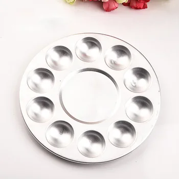 

10-Hole Aluminum Circular Palette Art Paint Drawing Tray Color Palettes For Oil Watercolour Painting Pallet Makeup Acessories