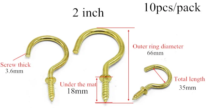 40 шт. сверхпрочные Крючки для болтов 1/2 дюймов, латунные крючки для кружек с резьбой, знак вопросов, крючок, вешалка для шляп - Цвет: 10pcs