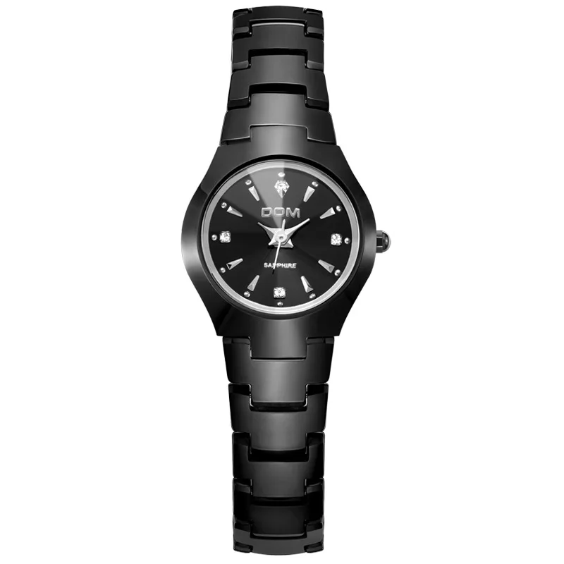 

women tungsten steel watches quartz luxury diamond woman wristwatches calendar week waterproof ladies clocks DOM brand black