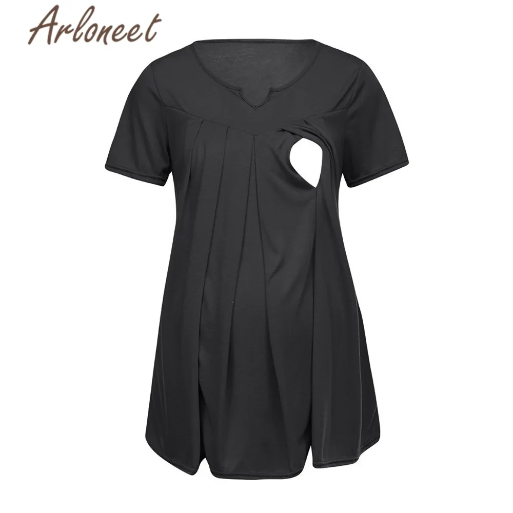 Одежда arloneet, женские топы для беременных, одноцветная футболка с коротким рукавом, большой размер, грудное вскармливание, Nusring, летняя женская одежда для беременных