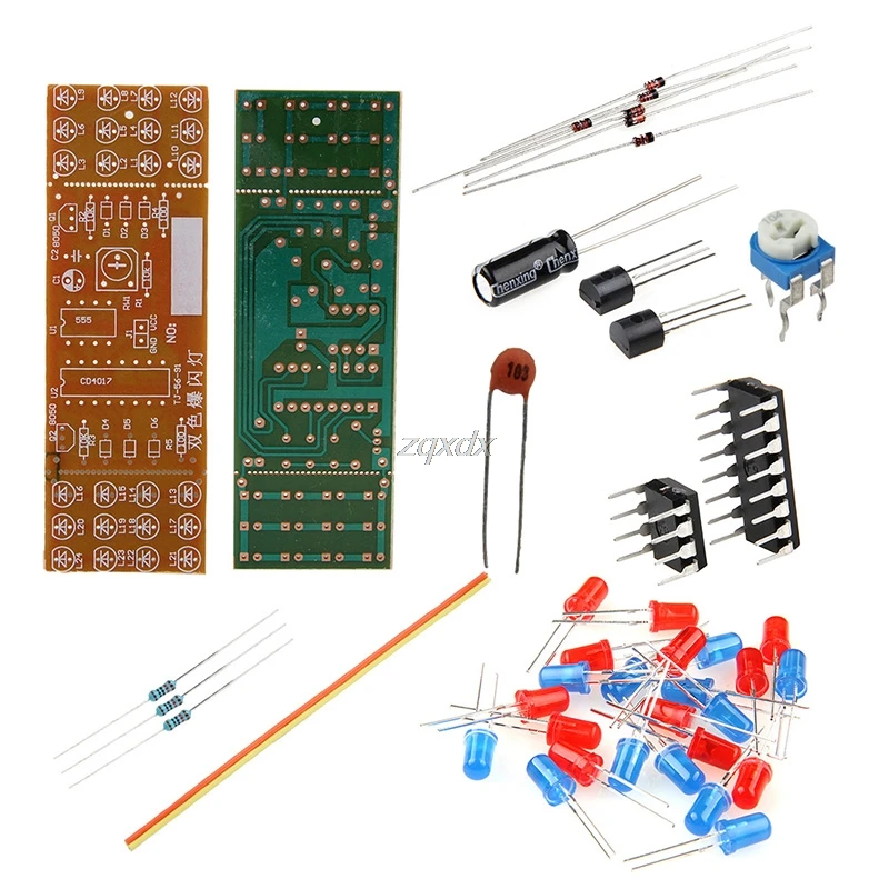 NE555+ CD4017 двойной светодиодный красный синий стробоскоп мигающий свет DIY Kit DC 9 V-12 V Прямая поставка