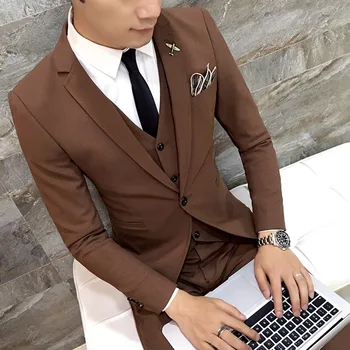 

2017 Latest Coat Pant Design Brown Men Suit Groom Wedding Suits Slim Fit 3 Piece Style Tuxedo Custom Prom Blazer Terno Masculino
