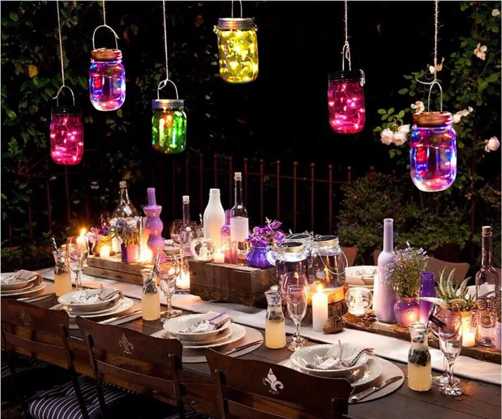

5 Pack Solar Mason Jar String Lights Solar 20 Led String Fairy Star Lights Screw on Silver Lids for Patio Garden Path Lights