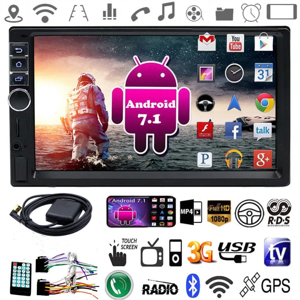 

7" Double 2Din Quad Core Android7.1 Car MP5 Player Radio Stereo GPS Nav WIFI USB