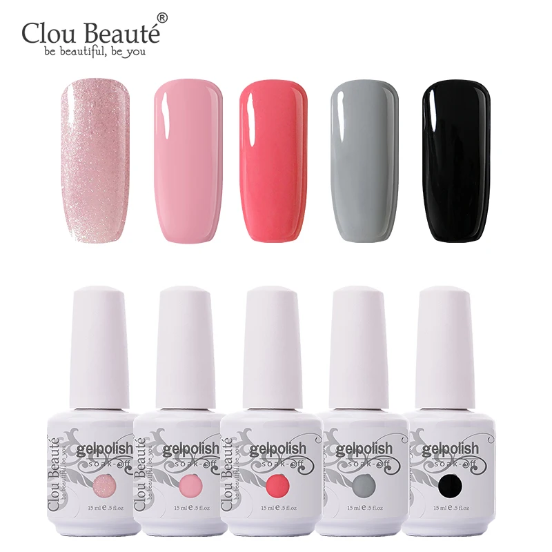 

Clou Beaute 15ml 5pcs Nail Gel Polish Nail Design Semi Permanent Nail Primer Off Nude Pink Red Green French Manicure Gel Paint