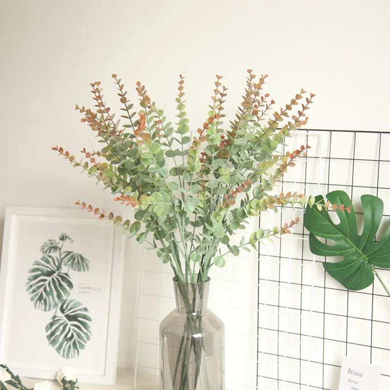 

Simulation Green Leaves Artificial Plastic Eucalyptus tree branch for Christmas wedding decoration fake Flower