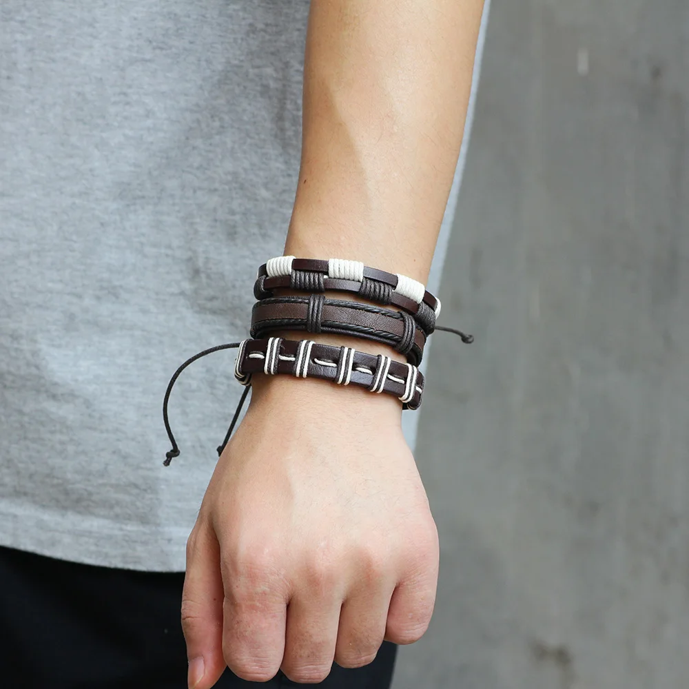 Fnixtar кожаный браслет для мужчин 2018 браслеты женщин Pulseira Masculina Многослойные на