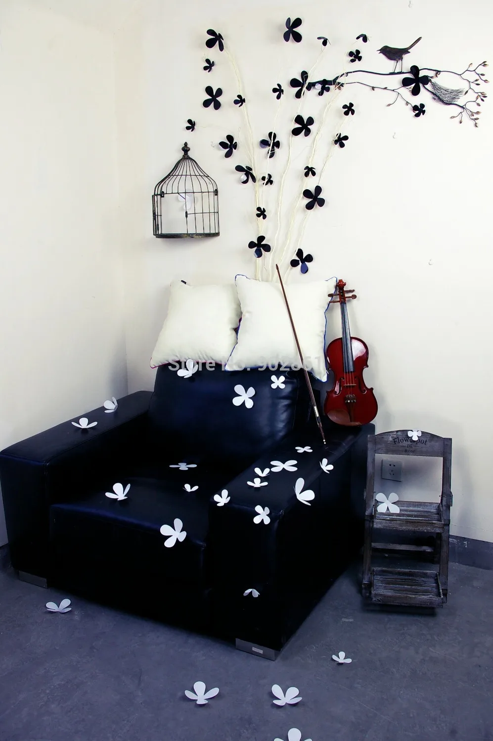 Nice sticker white flower wall sticker Black White 3D Flowers Wall