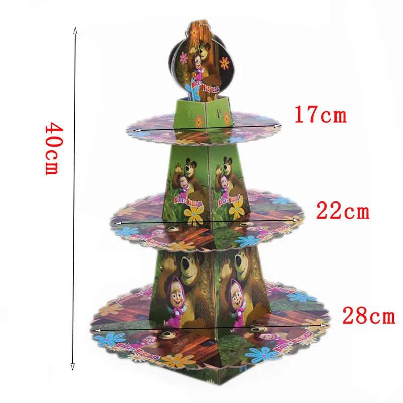 Мультфильм рисунок медведь день рождения украшения Дети Девочка одноразовые столовые приборы салфетки чашка тарелка Подарочная сумка вечерние сувениры набор - Цвет: Cake Stand