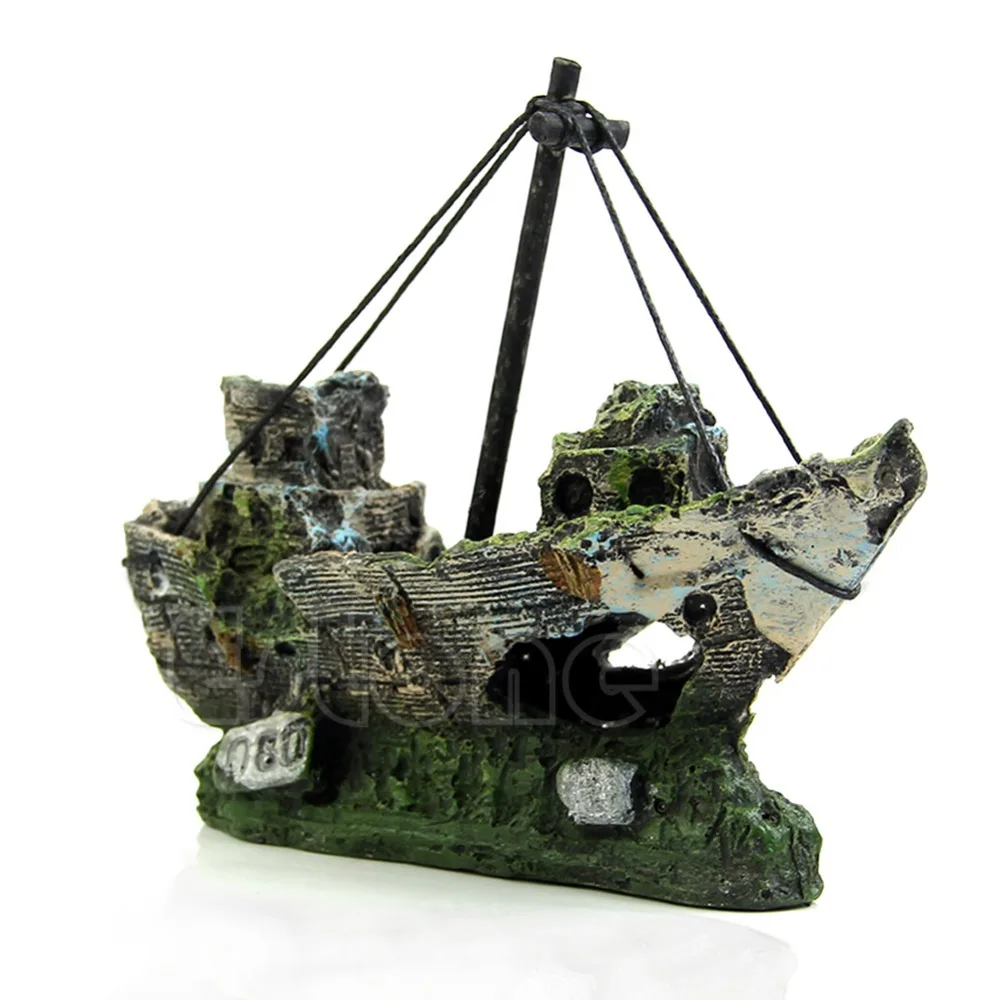 

Wreck Sunk Ship Aquarium Ornament Sailing Boat Destroyer Fish Tank Cave Decor