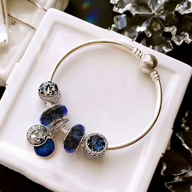 

Heart of Ocean 925 Sterling Silver Bracelets for women Beads Charms Fit Original Brand Logo Bracelet Jewelry Star Moon Bangle