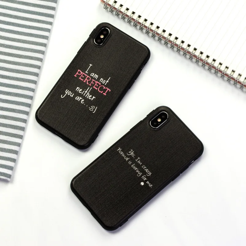 JiBan For iphone X 6s 7 8plus Fashion English Letter Grid Relief Embroidery Soft TPU Back Phone Cover Case+Tempered Glass Film |