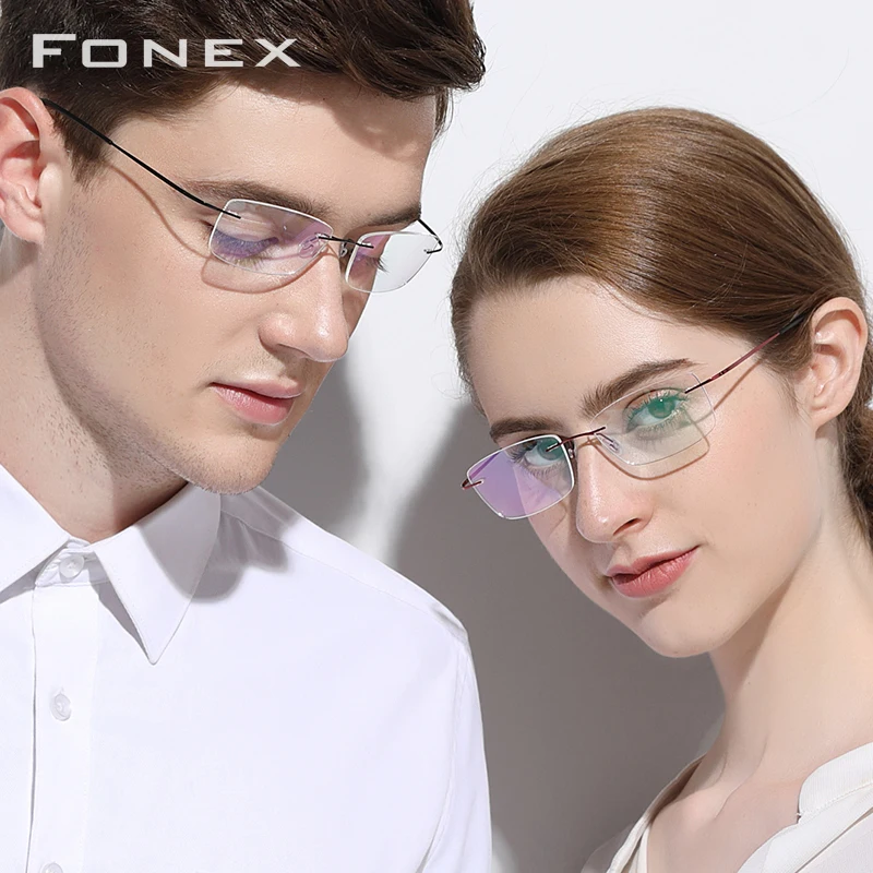 Ceny B czystego tytanu mężczyźni Rimless okulary optyczne rama kobiety bezramowe okularów na receptę ultralekkie krótkowzroczność bezśrubowy okulary