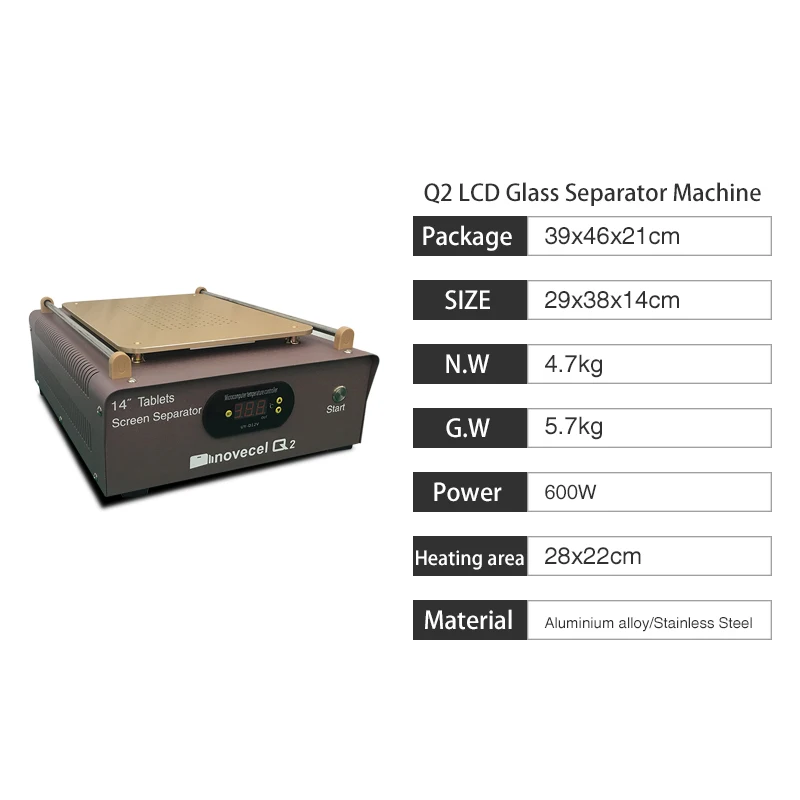 Novecel 14 дюймов ЖК-экран стекло отделяющая машина с 2 встроенными вакуумными насосами аппарат для предварительного подогрева для iPad