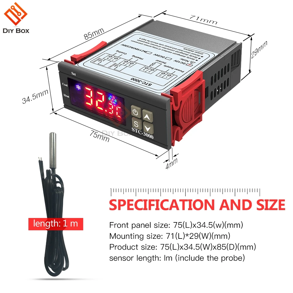 STC-1000 3000 3008 двойной светодиодный цифровой термостат регулятор температуры DC 12 В 24 В AC 110 В 220 в регулятор нагрева и охлаждения