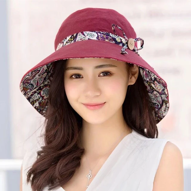 Summer Wide Brim Sun Hat Women's Foldable Travel Packable Bucket Hat  Japanese UV Sunscreen Cotton Linen Beach Hat Fisherman Hat - AliExpress