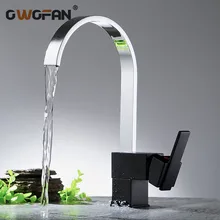 Смесители для кухни, водопады, хромированный Черный кран для раковины, серебряный однорычажный латунный кран, вращающийся на 360 градусов, квадратный кран, YC-XL5001
