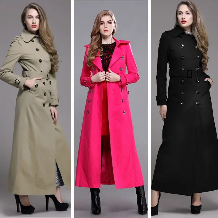 SpringAutumnFashionWomenLongSleeveDoubleBreastedCottonLong