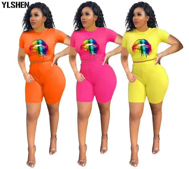 

Plus Size 2 Two Piece Set Women Summer Tracksuit Print Sportwear Casual Short Sleeve Tracksuit Tops & Shorts Suit Outfits 2019