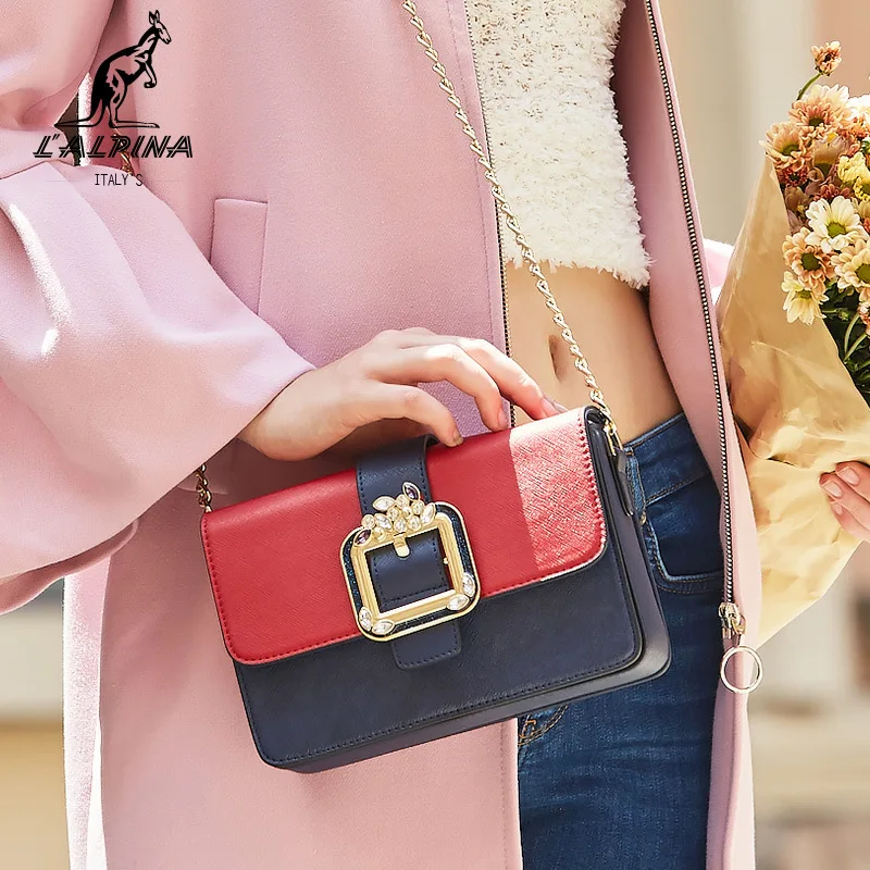 

2018 new ladies bag fashion contrast color shoulder bag retro diagonal cross bag chain packet