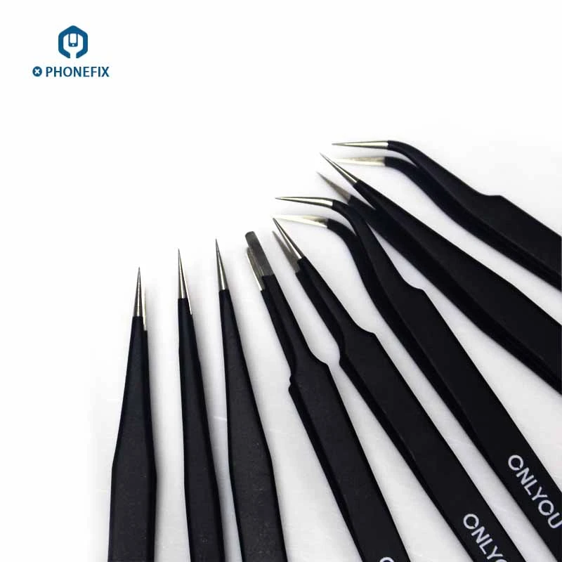 

PHONEFIX 8pcs/lot Anti-static Tweezers Stainless Steel Tweezers Tools Kit for Phone DIY Hand Tools Mobile Phone Repair Tweezers