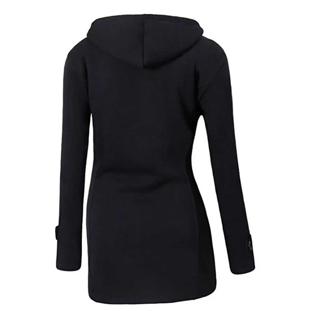 Повседневные зимние теплые черные готические женские куртки размера плюс, облегающие пальто с капюшоном, Офисная Женская верхняя одежда с карманами на молнии - Цвет: Черный
