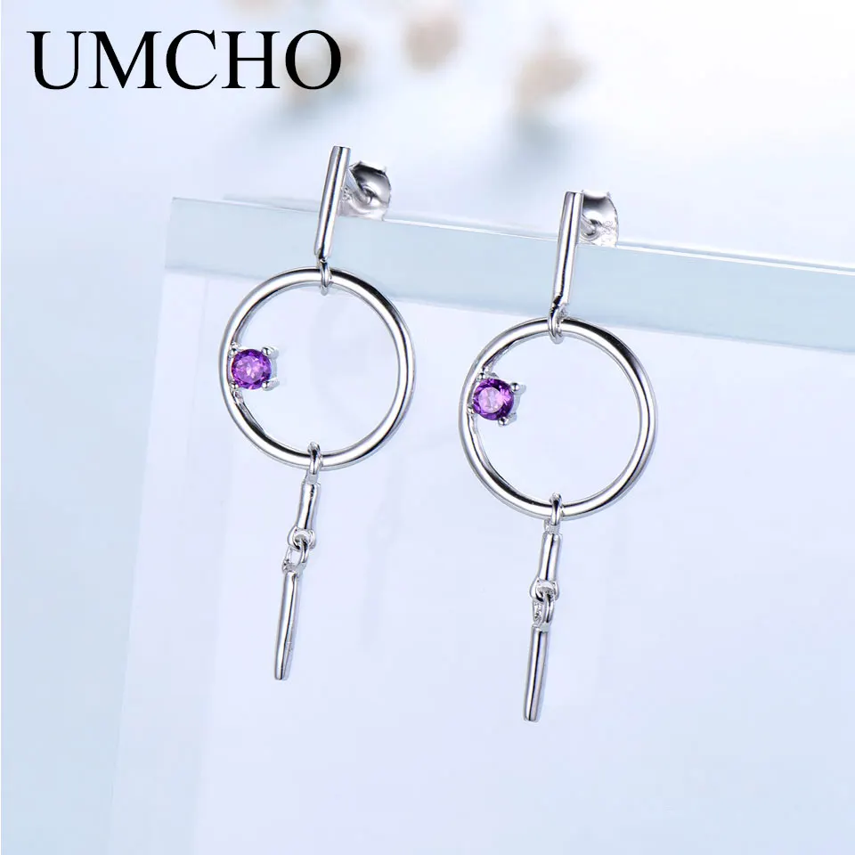 

UMCHO Natural Amethyst 925 Sterling Silver Drop Earrings Gemstone Wedding Jewelry Long Dangle Earrings For Women Christmas Gift