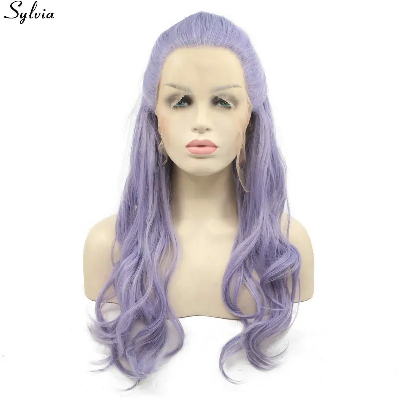 pastel purple lavender hair synthetic lace front wigs for woman with braids (2)