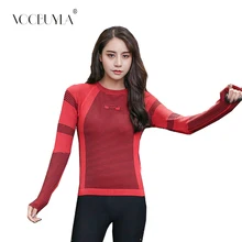 Voobuyla Весна Для женщин укороченные бесшовные с длинным рукавом спортивная одежда женщина тренажерный зал быстросохнущая Йога Рубашки приталенные рубашки для тренировки