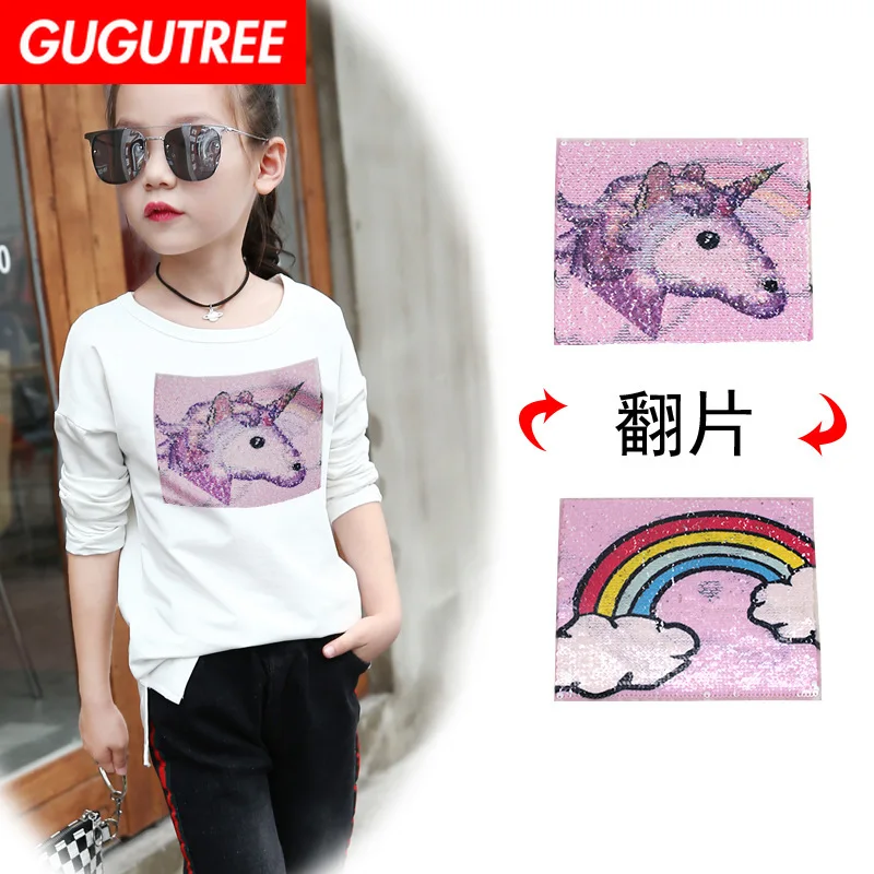 

GUGUTREE embroidery Sequins big unicorn patches horse patches badges applique patches for clothing XC-15