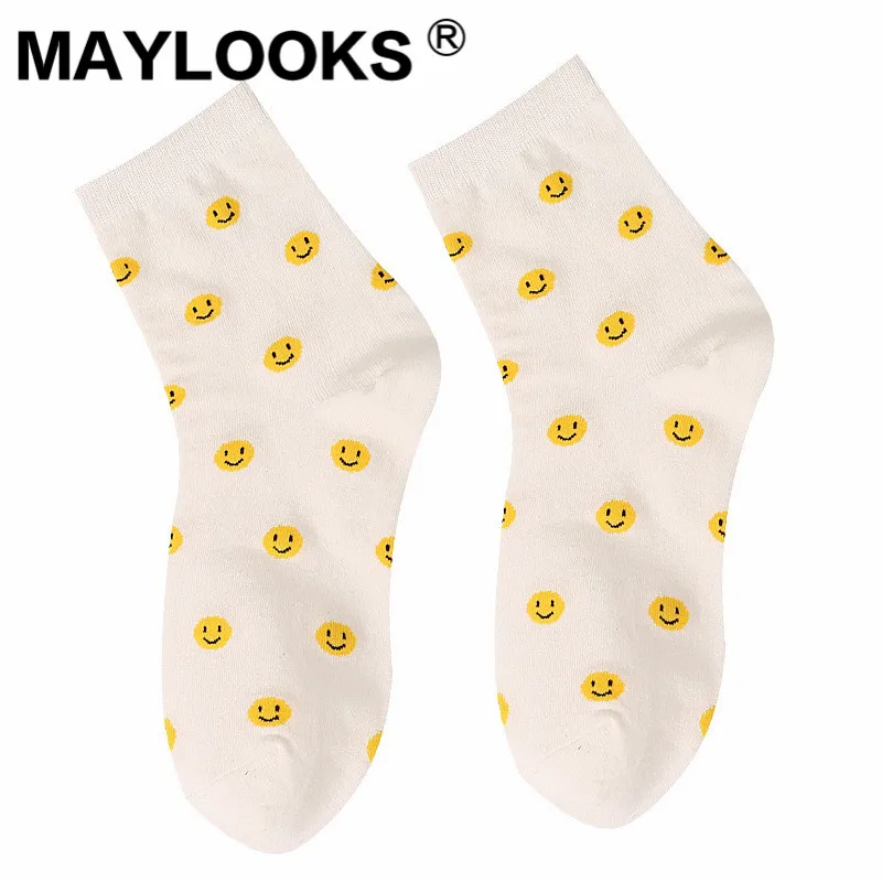 Maylooks женские носки на осень и зиму новая хлопковая индивидуальная смайлик
