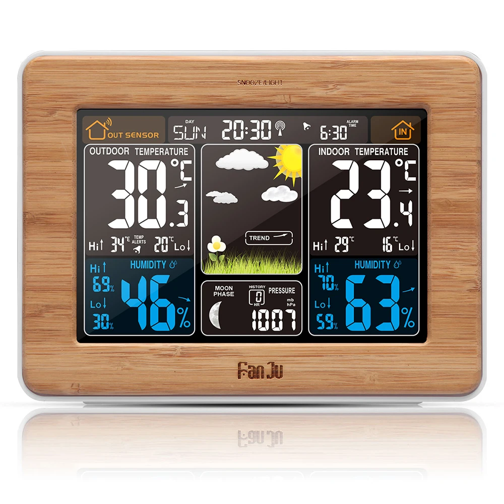 

FanJu FJ3365 Weather Station Color Weather Forecast Alert Temperature Humidity Barometer Alarm Clock Moon Phase