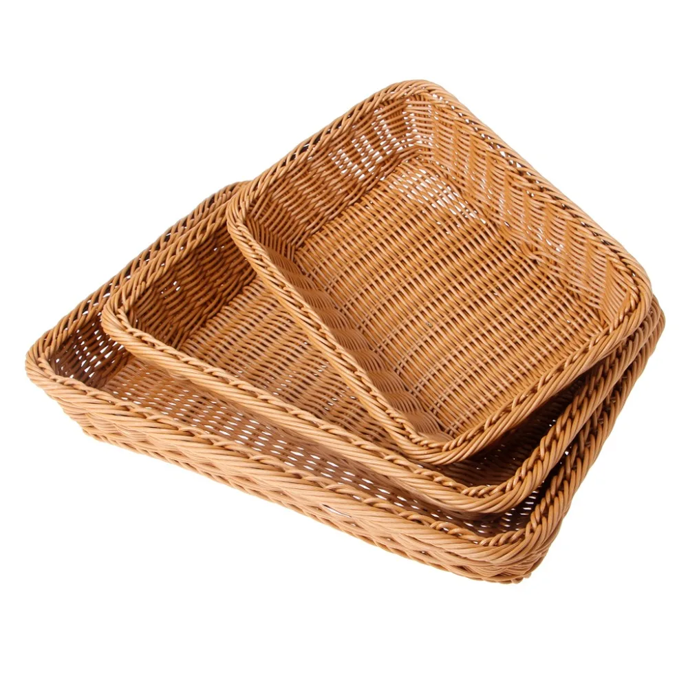 1 шт. коричневая домашняя квадратная корзина для хранения из искусственного ротанга, органайзер для еды, фруктов, хлеба, ящики для кухонного хранения S/M/L C42