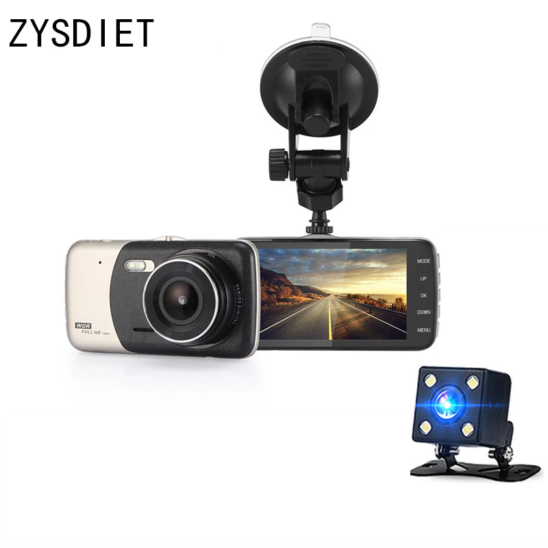 

New 4"Dual Lens Car DVR Camera Dash Cam Portable Full HD 1080P Video Recorder Registrar Parking Monitor Auto Rear View Camera