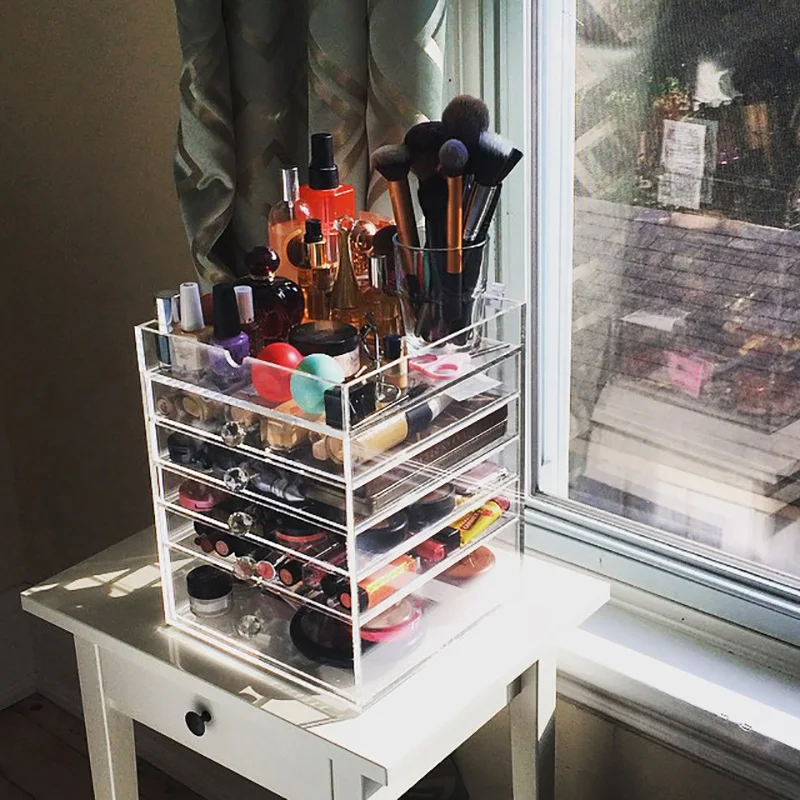 Flash Deal Acrylic Makeup Organizer Clear Desk Cosmetic Storage Box Multi Layers with Drawer Desktop Storage Transparent Make Up Holder 4