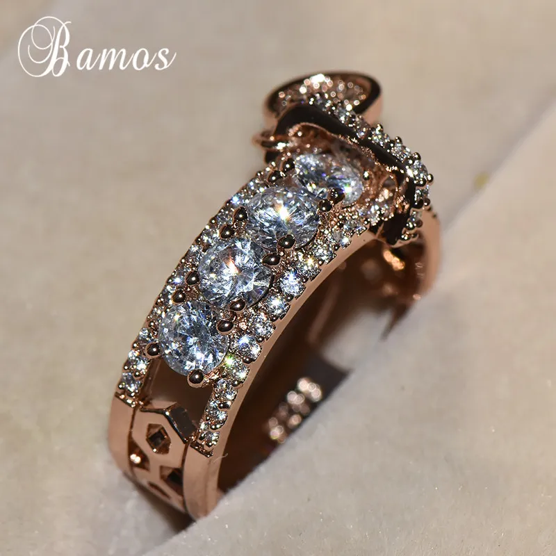 Bamos, роскошное обручальное кольцо с белым цирконием, винтажное, заполненное розовым золотом, обручальные кольца для женщин, модное ювелирное изделие, Новое поступление