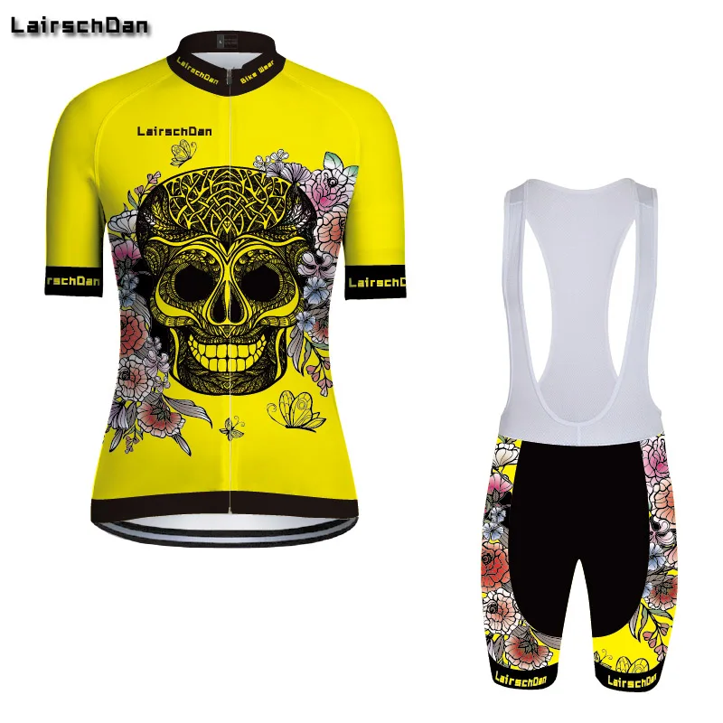 SPTGRVO LairschDan белый череп для мужчин/женщин короткий рукав нагрудник шорты Велоспорт Джерси комплект mtb Одежда Комплект Одежда для велосипеда наряд - Цвет: Цвет: желтый