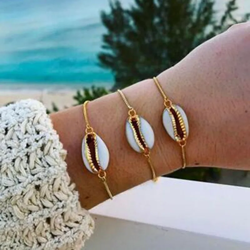 

Enameled White Shell Bracelet Zinc Alloy Animal Conch Connector Bracelet Hot Selling Jewelry