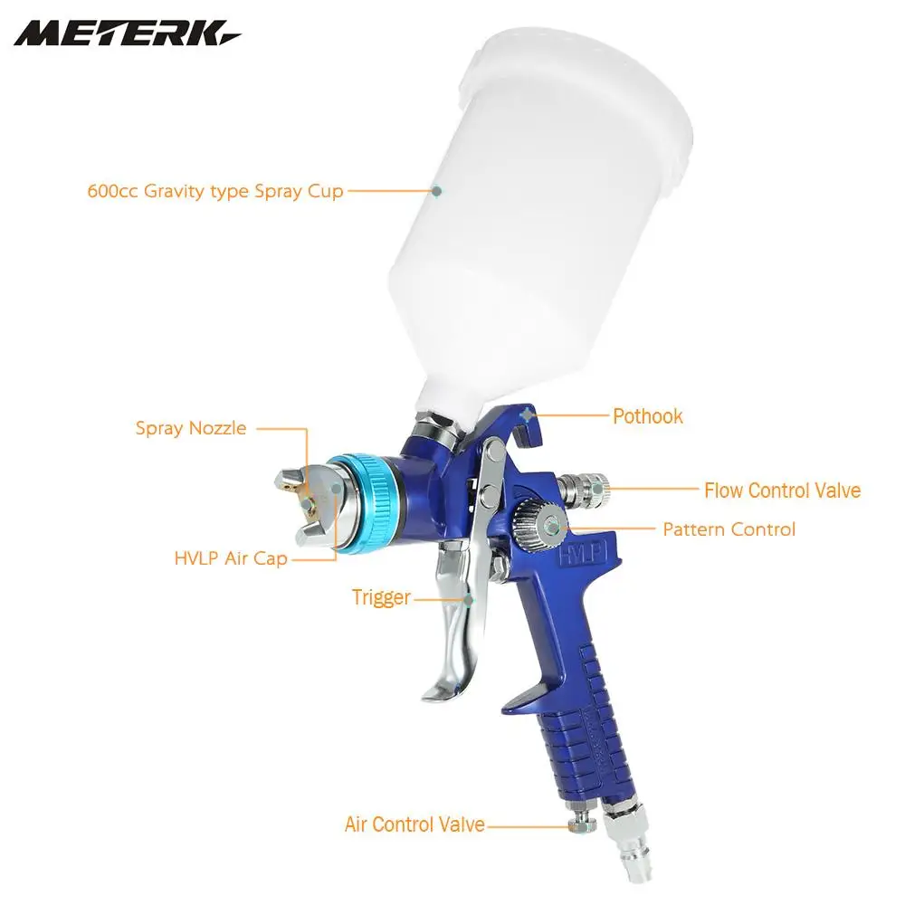1,7 мм сопла 600cc Профессиональный самотеком HVLP Краски пистолет Аэрограф автомобиль отделки мебели пальто Краски ing распыления инструмент