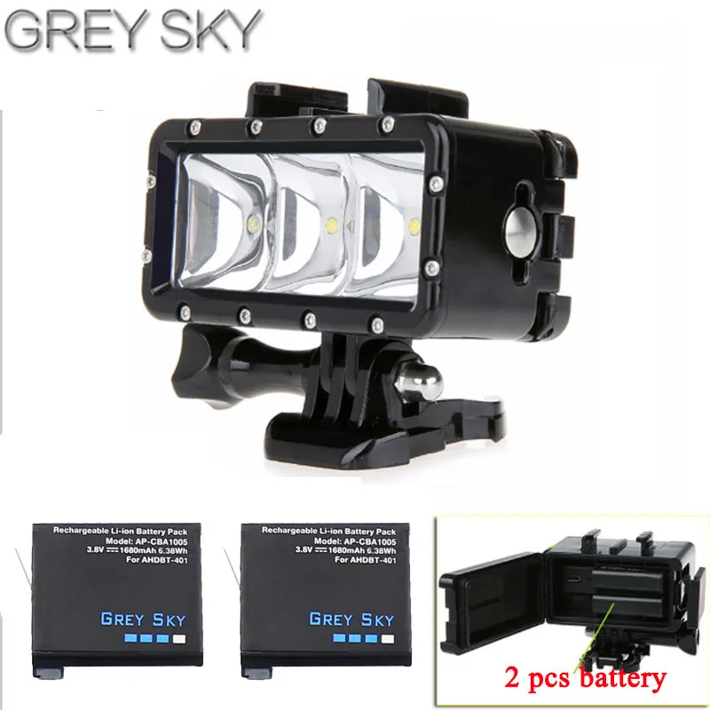 

Go Pro 30m Diving Led Flash Light Underwater lamp (2x Hero4 Batteries) For GoPro Hero 5 3+4 4S XiaoMi yi 4K 4k plus SJCAM sj4000
