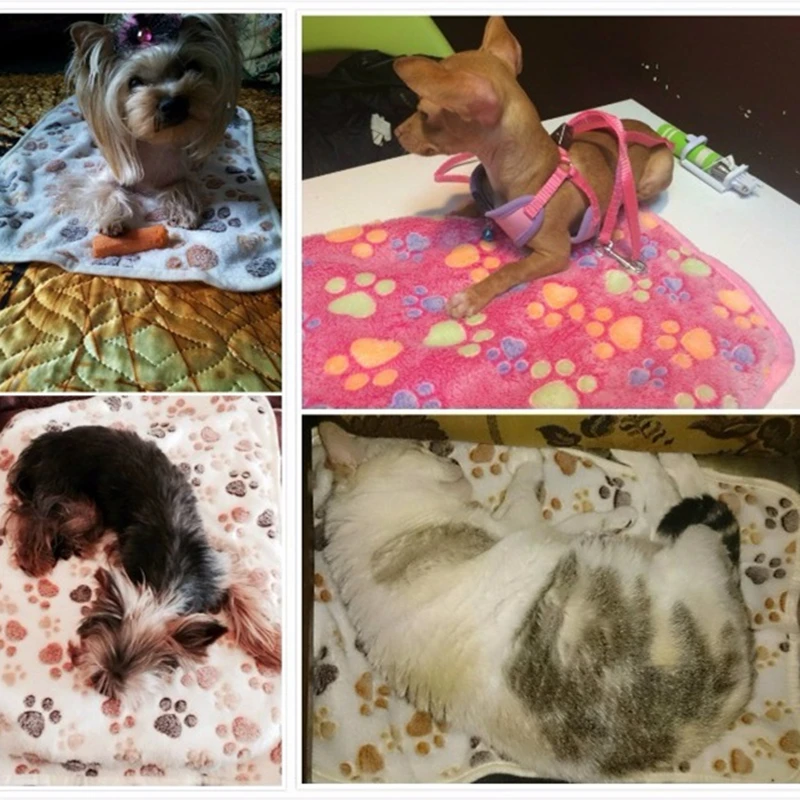 3-color-Cute-Floral-Pet-Sleep-Warm-Paw-Print-Dog-Cat-Puppy-Fleece-Soft-Blanket-Beds