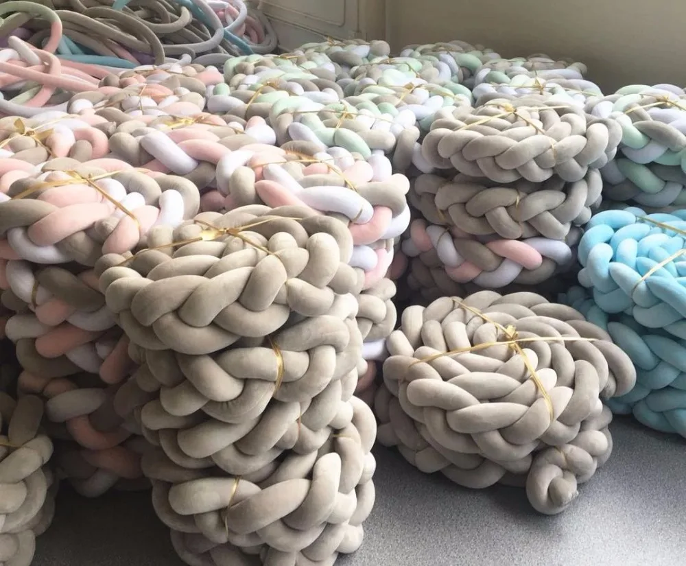 1 piezas 1 M/2 M/3 M bebé hecho a mano nudo Nodic cama recién nacido parachoques trenza larga anudada almohada cama de bebé Bumper nudo cuna infantil decoración de la habitación
