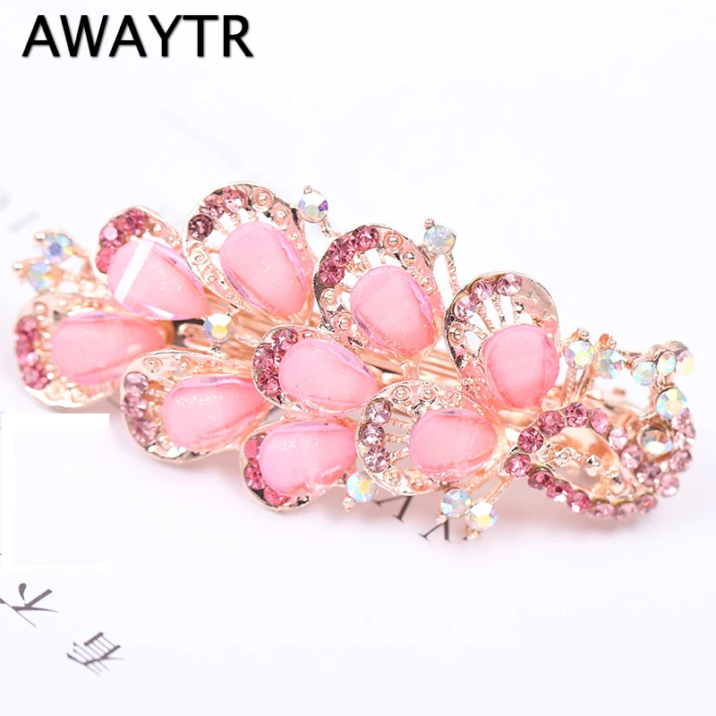 

AWAYTR Crystal Peacock Hairpins 2019 New Colorful Barrette Rhinestones Hair Clip Women Girls Wedding Hair Accessories