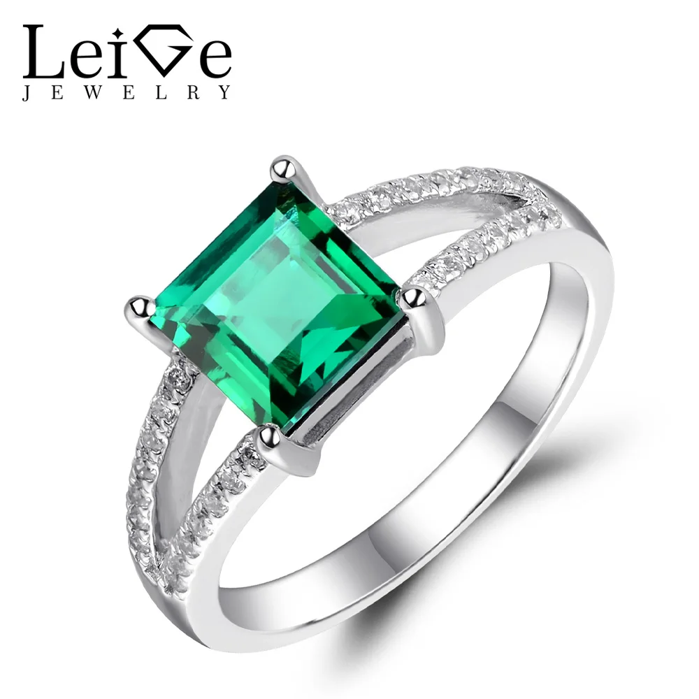 Leige Jewelry Lab Created Emerald Ring Green Gemstone Engagement