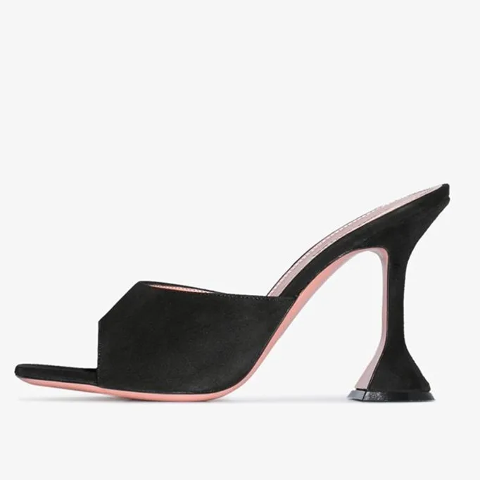 Vienantin/Элегантные замшевые черные туфли без задника на высоком каблуке; пикантные вечерние туфли с открытым носком; женские туфли с квадратным носом и каблуком-чашкой