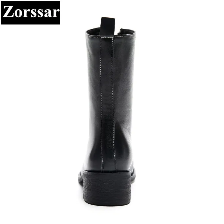 {zorssar} Botas Zapatos Otoño blanco Pantorrilla Invierno Moda Mujer Nueva Tacón Cuero rojo Media Cremallera Grueso 2018 Comodidad Negro Genuino De I6qRrI